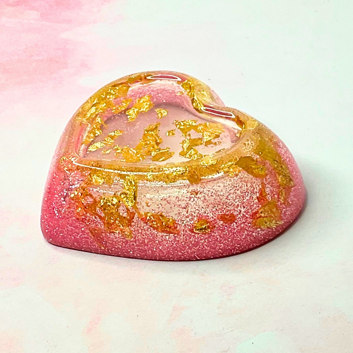 Pink Glitter & Gold Flake Heart Shaped Bowl