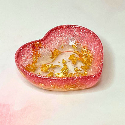 Pink Glitter & Gold Flake Heart Shaped Bowl