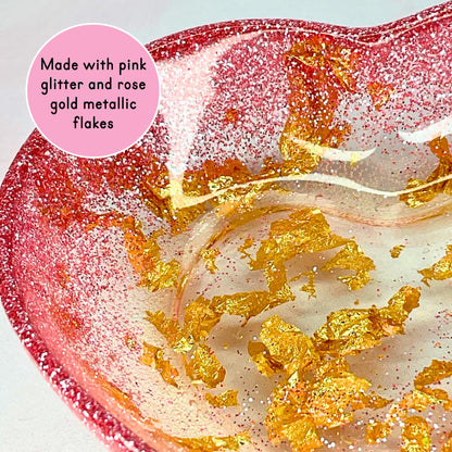 Pink Glitter & Gold Flake Heart Shaped Bowl