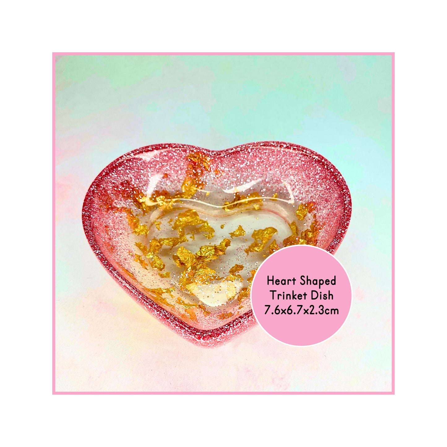 Pink Glitter & Gold Flake Heart Shaped Bowl