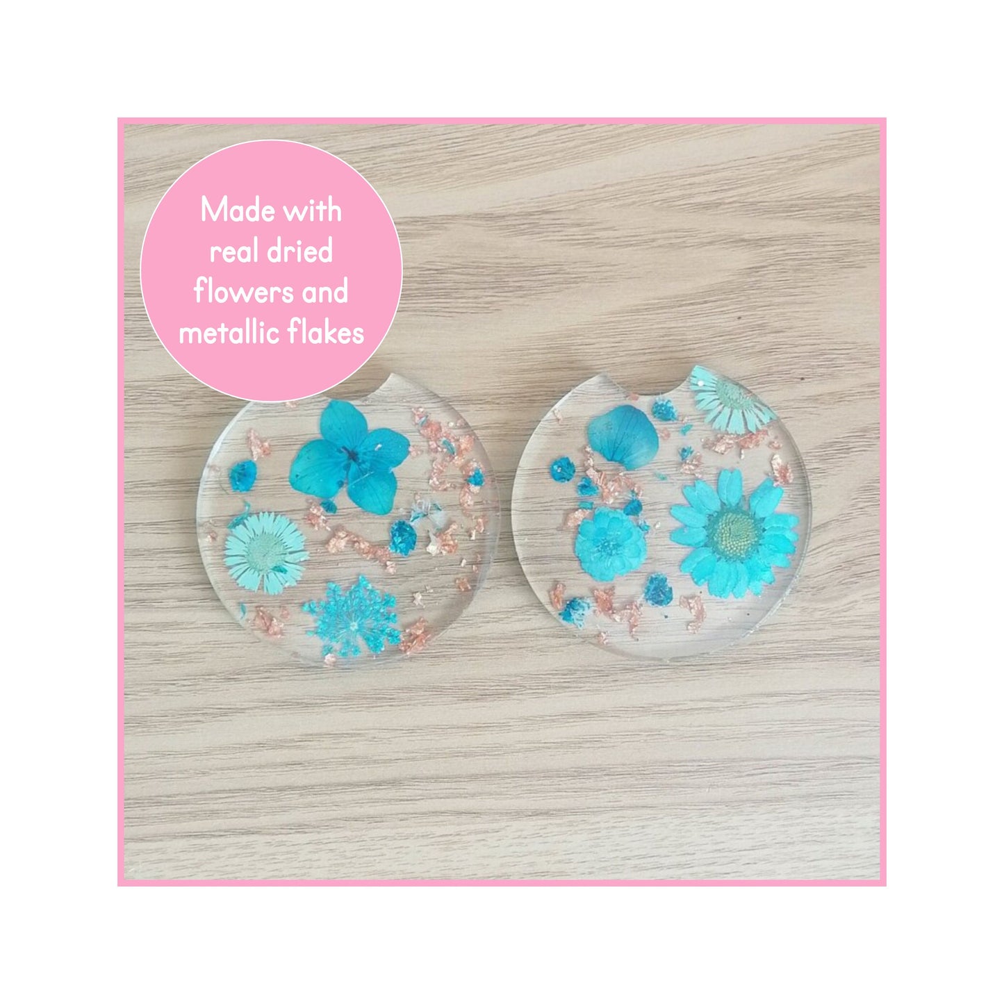 Pressed Floral Car Coaster Set