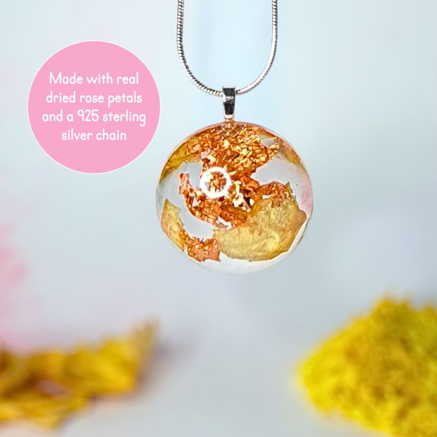 STERLING SILVER YELLOW ROSE PETAL ROUND NECKLACE