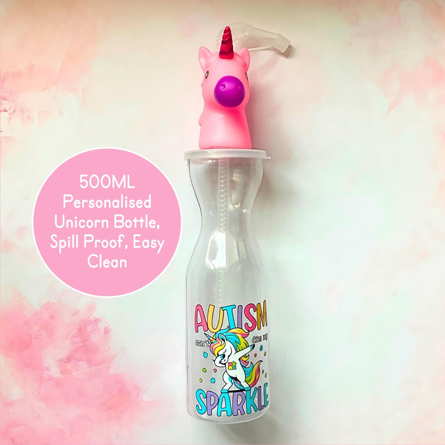 Personalized 500ml BPA-Free Unicorn Straw Bottle for SEN Children