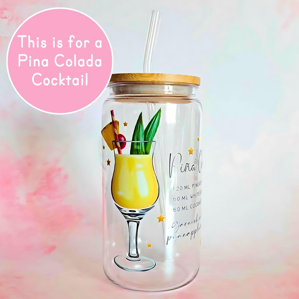16oz Pina Colada Cocktail Recipe Glass – Clear Tumbler with Bamboo Lid #CL