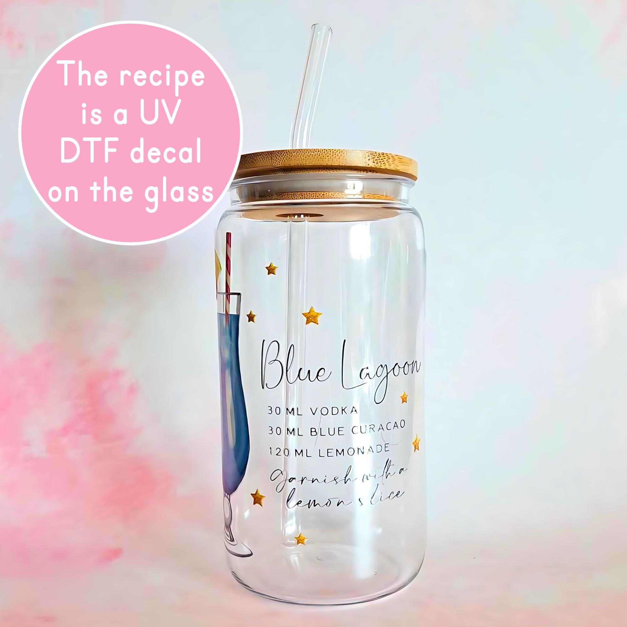 16oz Blue Lagoon Cocktail Recipe Glass – Clear Tumbler with Bamboo Lid #CL