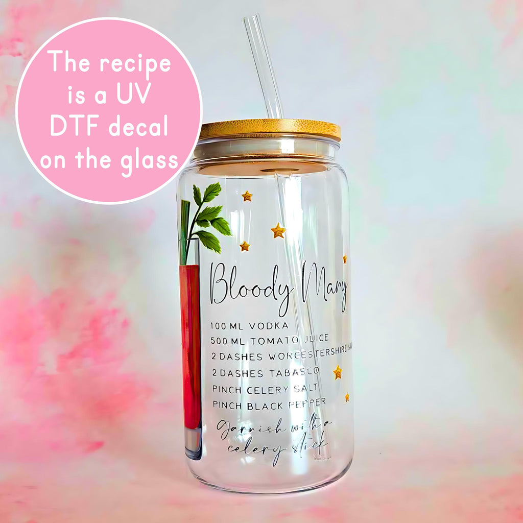 16oz Bloody Mary Cocktail Recipe Glass – Clear Tumbler with Bamboo Lid #CL