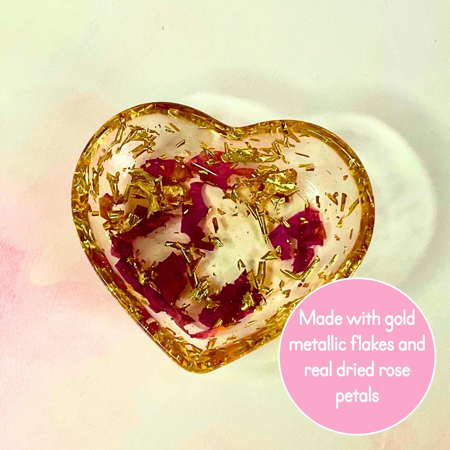 Rose Petal / Gold Flakes Heart Shaped Bowl