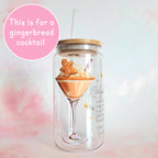16oz Gingerbread Martini Cocktail Recipe Glass – Clear Tumbler with Bamboo Lid #CL