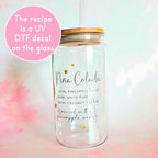 16oz Pina Colada Cocktail Recipe Glass – Clear Tumbler with Bamboo Lid #CL