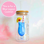 16oz Blue Lagoon Cocktail Recipe Glass – Clear Tumbler with Bamboo Lid #CL