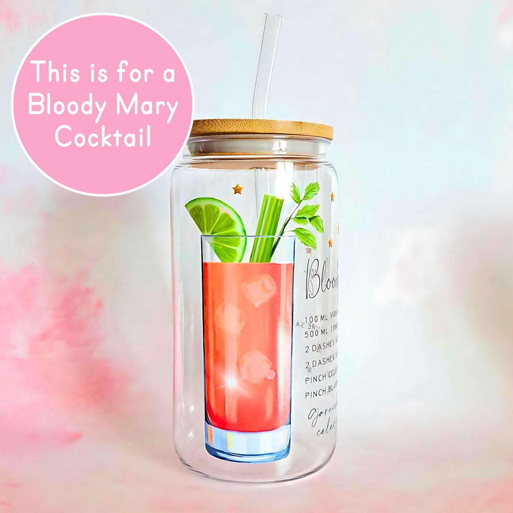 16oz Bloody Mary Cocktail Recipe Glass – Clear Tumbler with Bamboo Lid #CL