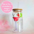 16oz Strawberry Daiquiri Cocktail Recipe Glass – Clear Tumbler with Bamboo Lid #CL