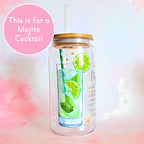 16oz Mojito Cocktail Recipe Glass – Clear Tumbler with Bamboo Lid #CL