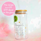 16oz Margarita Cocktail Recipe Glass – Clear Tumbler with Bamboo Lid #CL