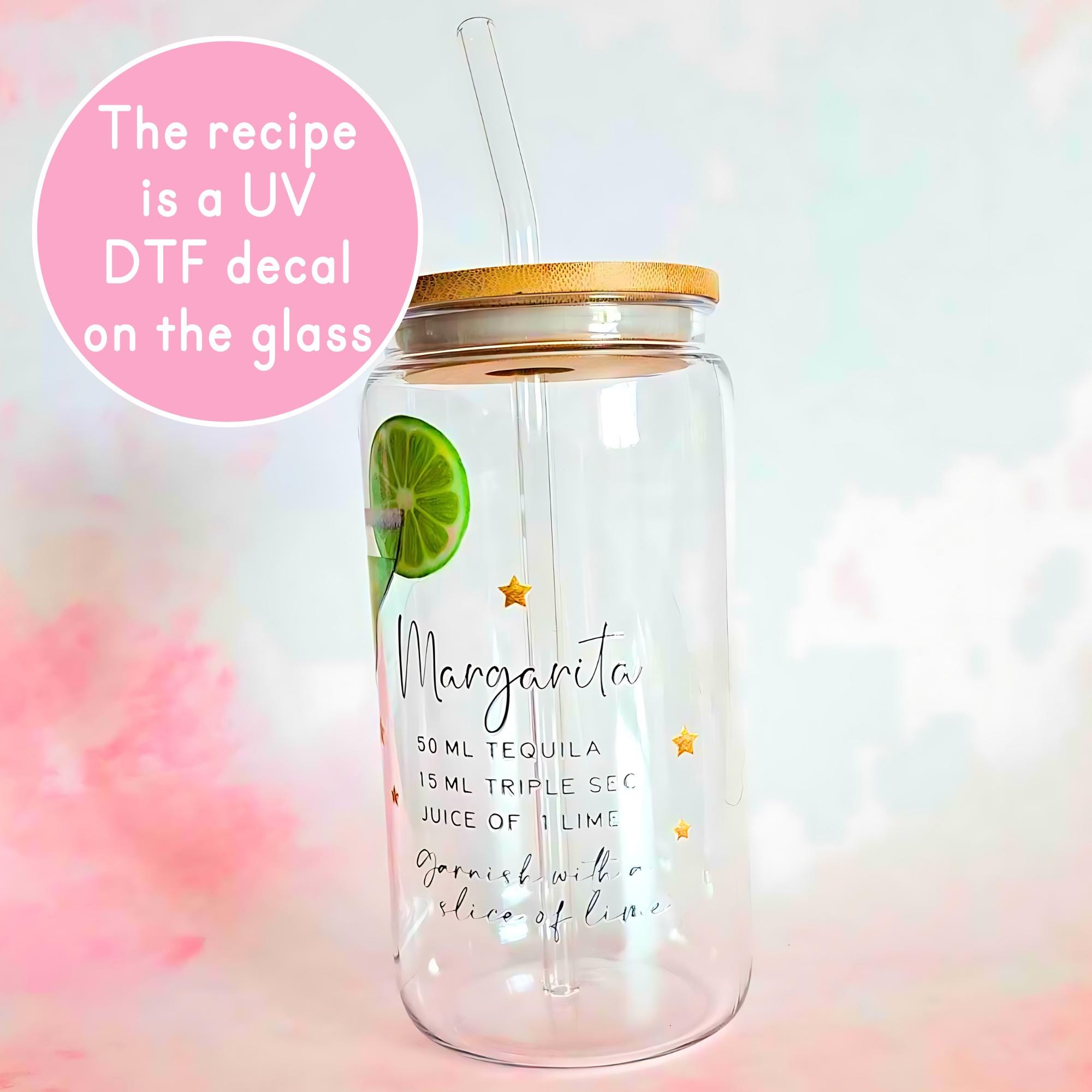 16oz Margarita Cocktail Recipe Glass – Clear Tumbler with Bamboo Lid #CL