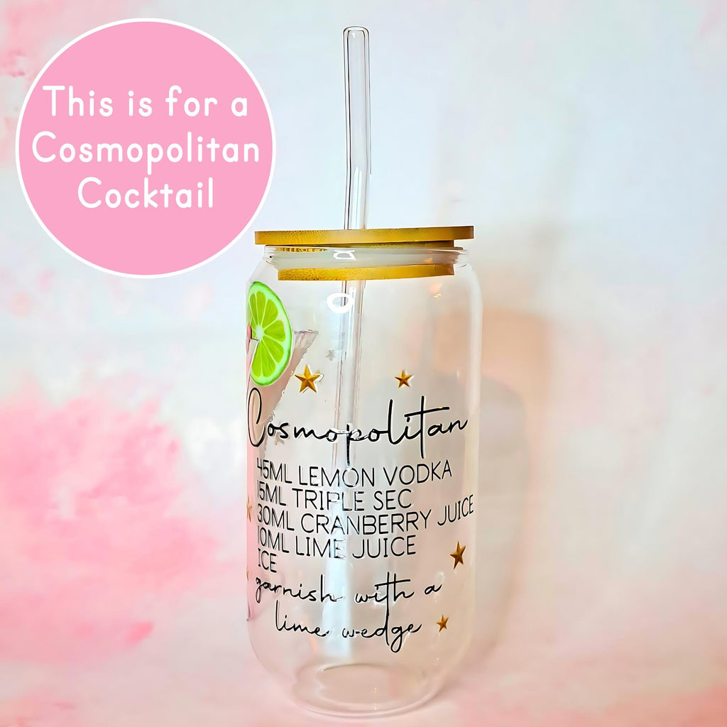 16oz Cosmopolitan Cocktail Recipe Glass – Clear Tumbler with Bamboo Lid #CL