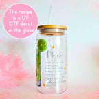 16oz Mojito Cocktail Recipe Glass – Clear Tumbler with Bamboo Lid #CL