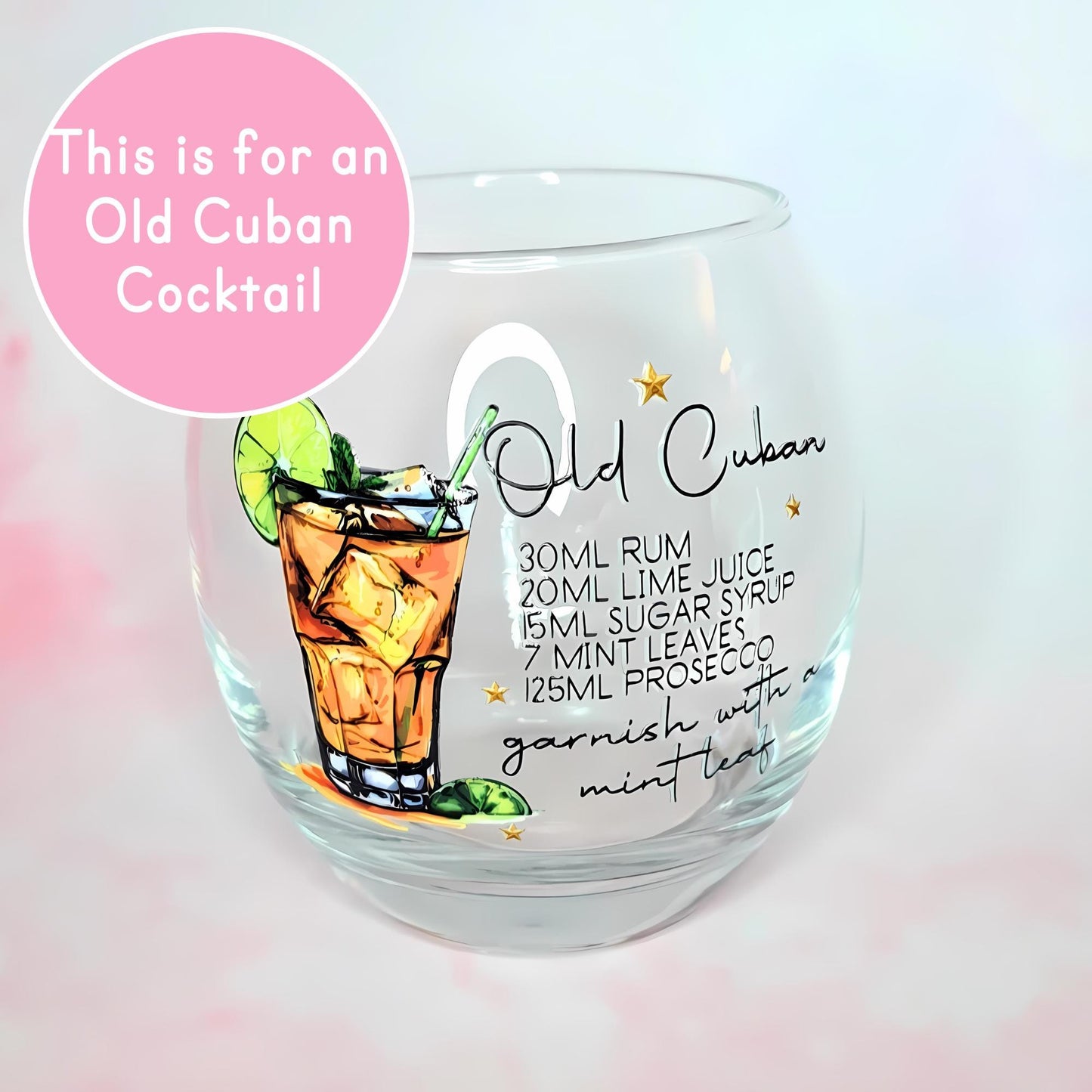 Old Cuban Whiskey Mixer Glass With Recipe, Classic Rum Cocktail Gift For Fathers Day, Best Man Proposal Gift, Husbands Barware Collection