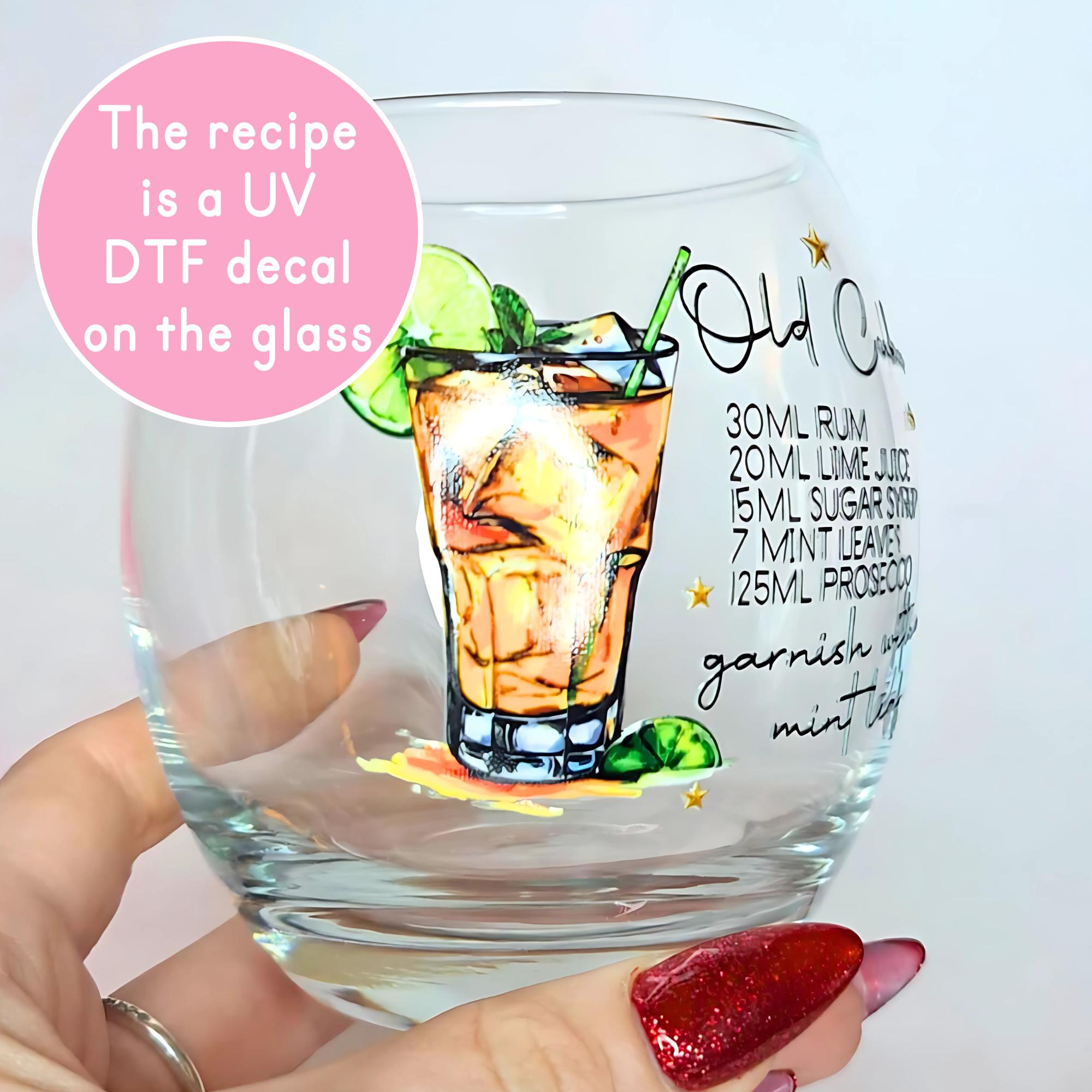 Old Cuban Whiskey Mixer Glass With Recipe, Classic Rum Cocktail Gift For Fathers Day, Best Man Proposal Gift, Husbands Barware Collection #CL