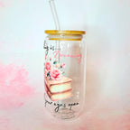 Reading is Dreaming 16oz Glass Tumbler, Book Lover Gift with Bamboo Lid Glass Straw, Aesthetic Floral Stocikng Filler Drinkware for Readers #CL