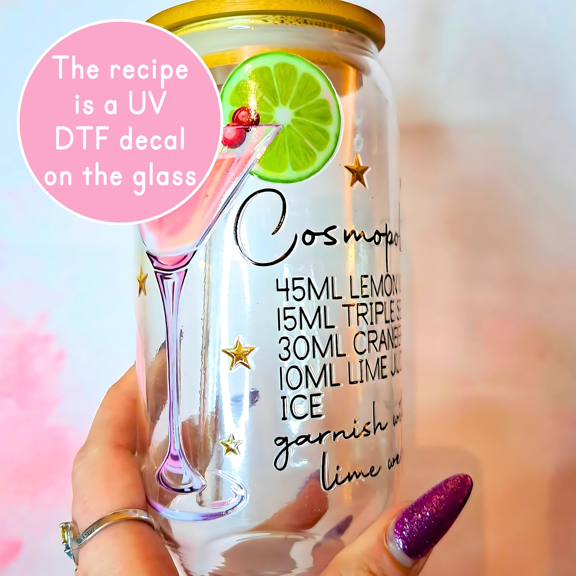 16oz Cosmopolitan Cocktail Recipe Glass – Clear Tumbler with Bamboo Lid #CL