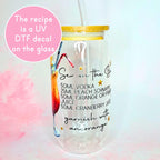 16oz Sex On The Beach Cocktail Recipe Glass – Clear Tumbler with Bamboo Lid #CL