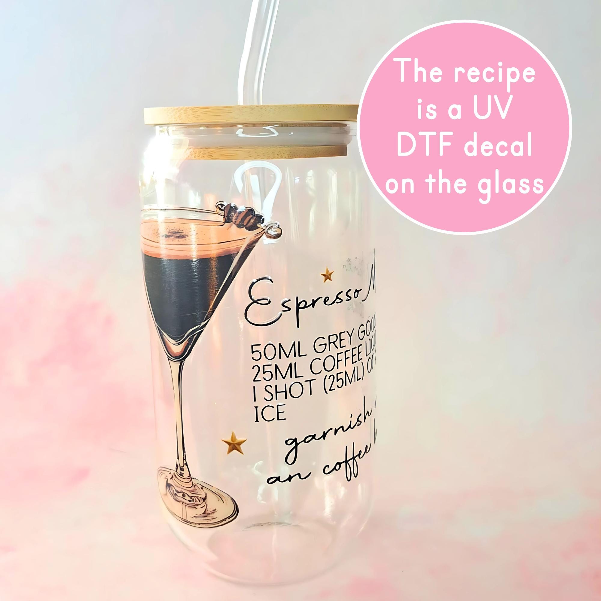 16oz Espresso Martini Cocktail Recipe Glass – Clear Tumbler with Bamboo Lid #CL