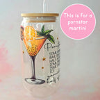 16oz Pornstar Martini Cocktail Recipe Glass – Clear Tumbler with Bamboo Lid #CL