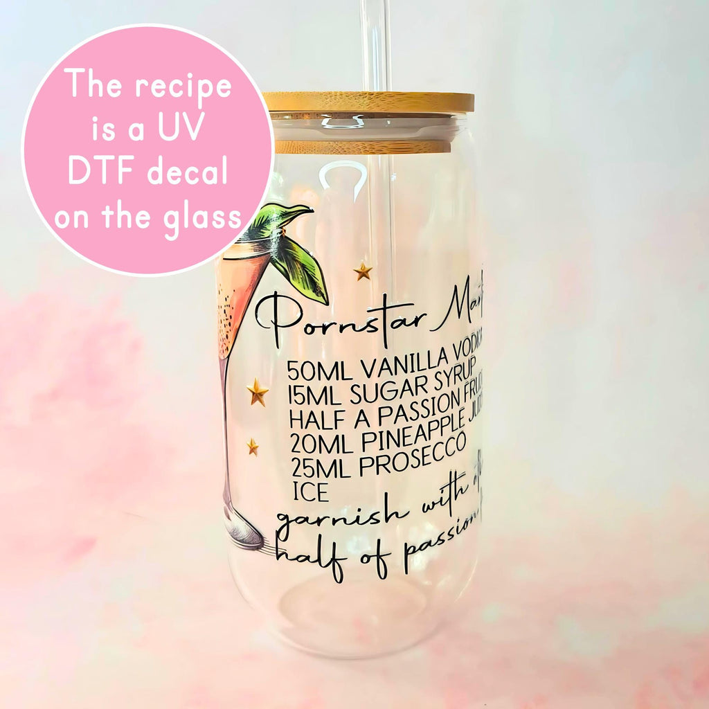 16oz Pornstar Martini Cocktail Recipe Glass – Clear Tumbler with Bamboo Lid #CL