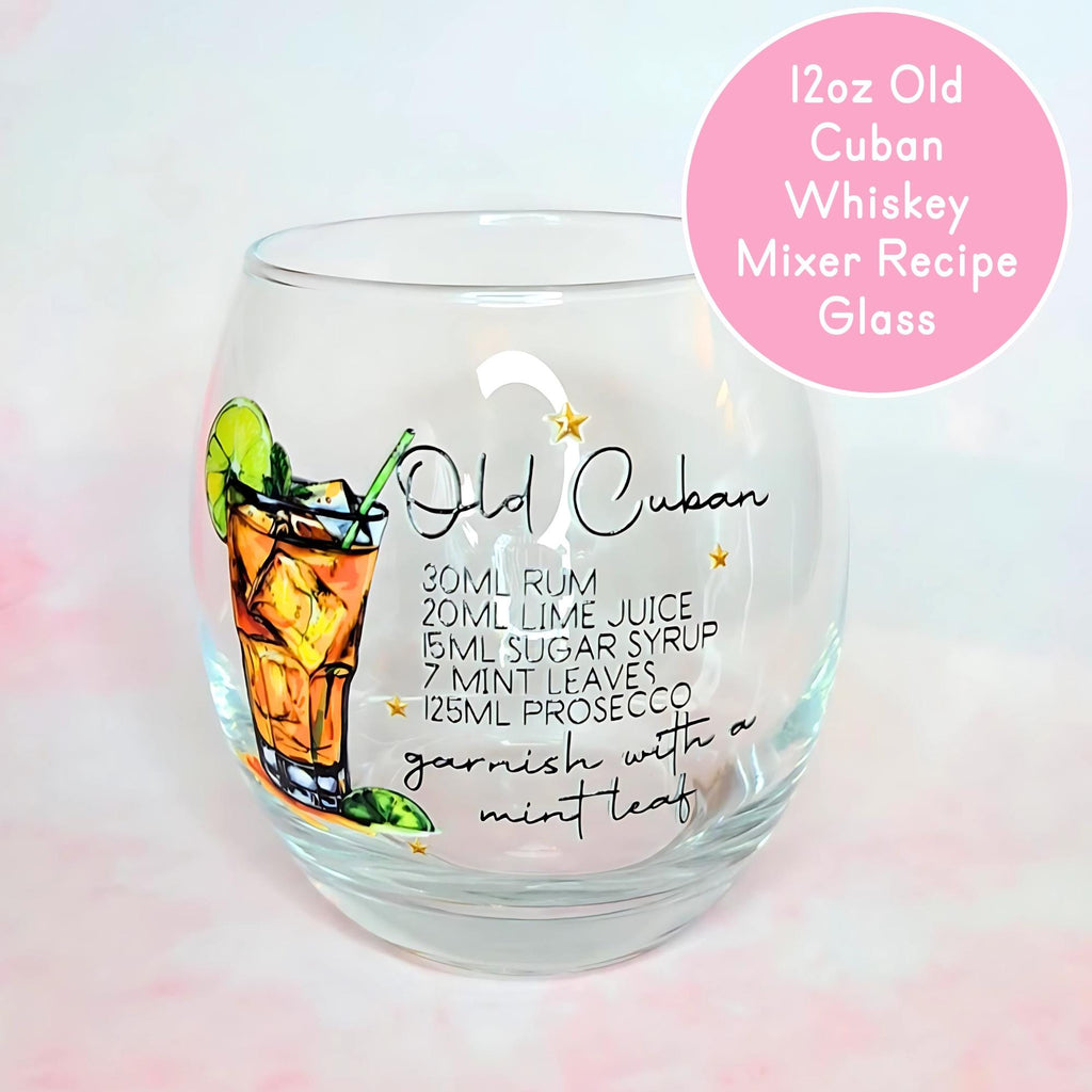 Old Cuban Whiskey Mixer Glass With Recipe, Classic Rum Cocktail Gift For Fathers Day, Best Man Proposal Gift, Husbands Barware Collection #CL