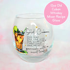 Old Cuban Whiskey Mixer Glass With Recipe, Classic Rum Cocktail Gift For Fathers Day, Best Man Proposal Gift, Husbands Barware Collection #CL