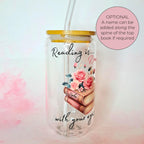 Reading is Dreaming 16oz Glass Tumbler, Book Lover Gift with Bamboo Lid Glass Straw, Aesthetic Floral Stocikng Filler Drinkware for Readers #CL