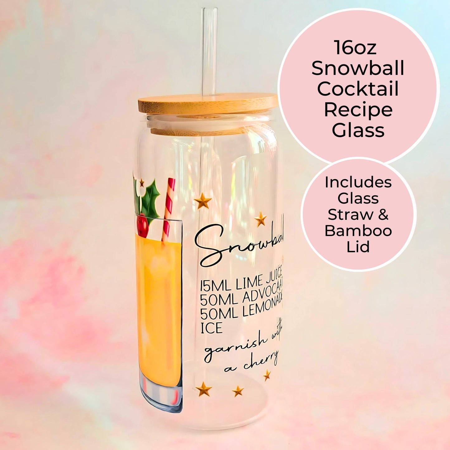 Snowball Cocktail Recipe Glass, 16oz Cocktail Glass Gift For Seasonal Drinking, Faux Ice Lidded Drinkware, Festive Garden Party Themed Gift #CG #CL