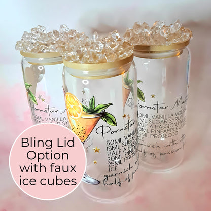 16oz Snowball Cocktail Recipe Glass, Cocktail Glass Gift For Seasonal Drinking, Faux Ice Lidded Drinkware, Festive Garden Party Themed Gift