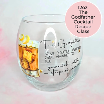 12oz Iconic Godfather Cocktail Recipe Glass, The Godfather Cocktail Glass Husband Fathers Day Gift, Best Man Proposal Gift For Bestfriend