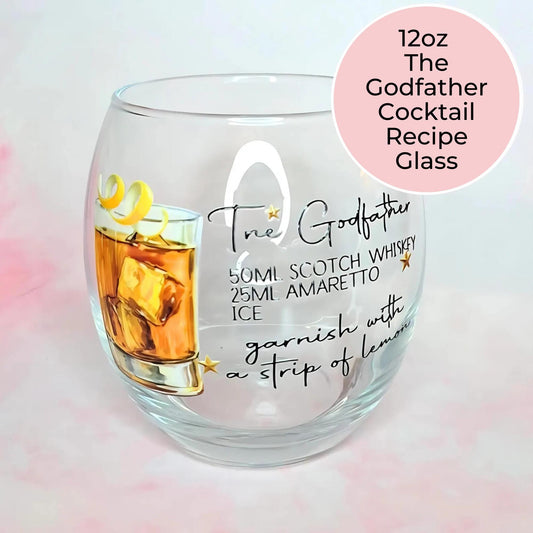 12oz Iconic Godfather Cocktail Recipe Glass, The Godfather Cocktail Glass Husband Fathers Day Gift, Best Man Proposal Gift For Bestfriend