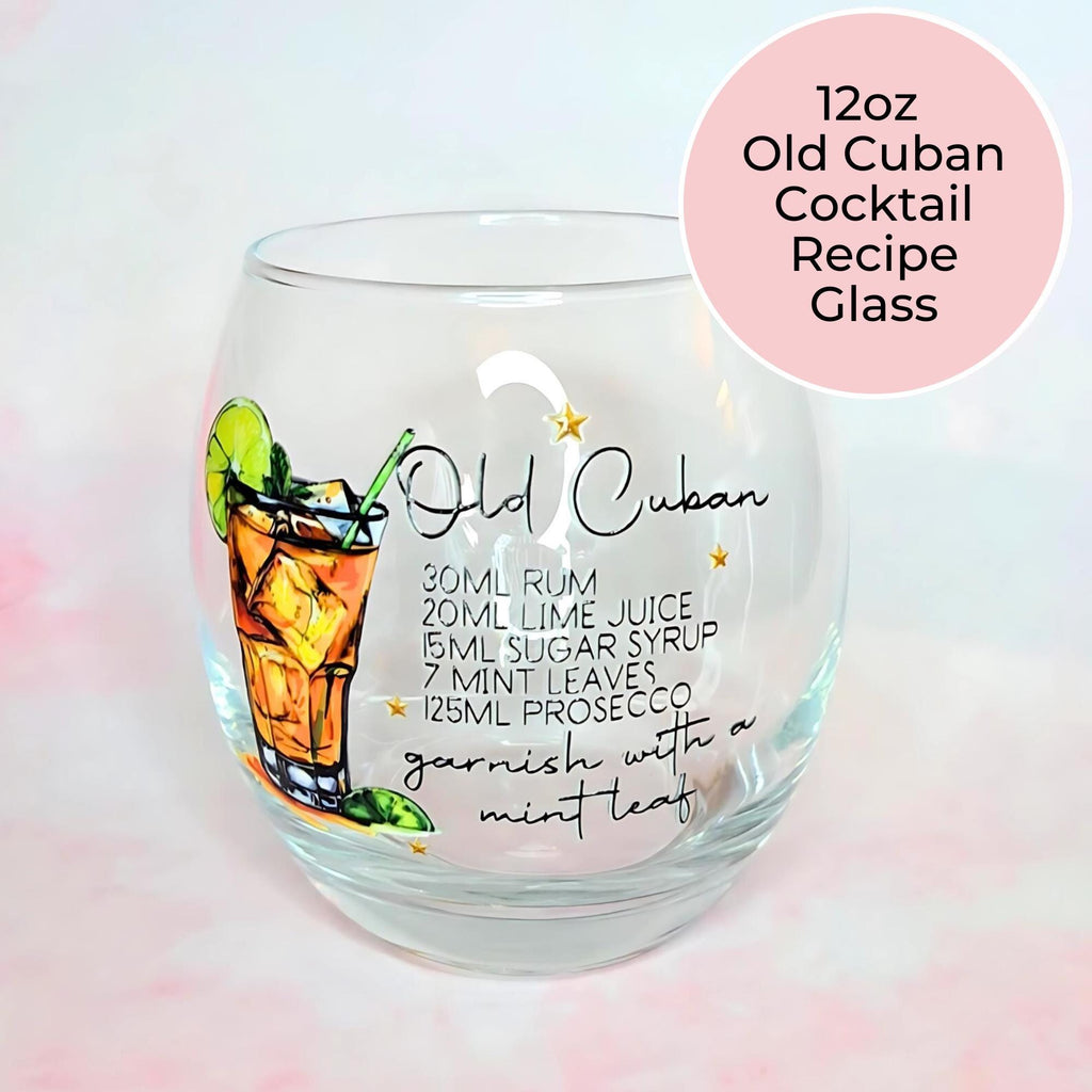 Old Cuban Whiskey Mixer Glass With Recipe, Classic Rum Cocktail Gift For Fathers Day, Best Man Proposal Gift, Husbands Barware Collection #CL