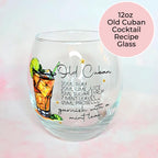 Old Cuban Whiskey Mixer Glass With Recipe, Classic Rum Cocktail Gift For Fathers Day, Best Man Proposal Gift, Husbands Barware Collection #CL