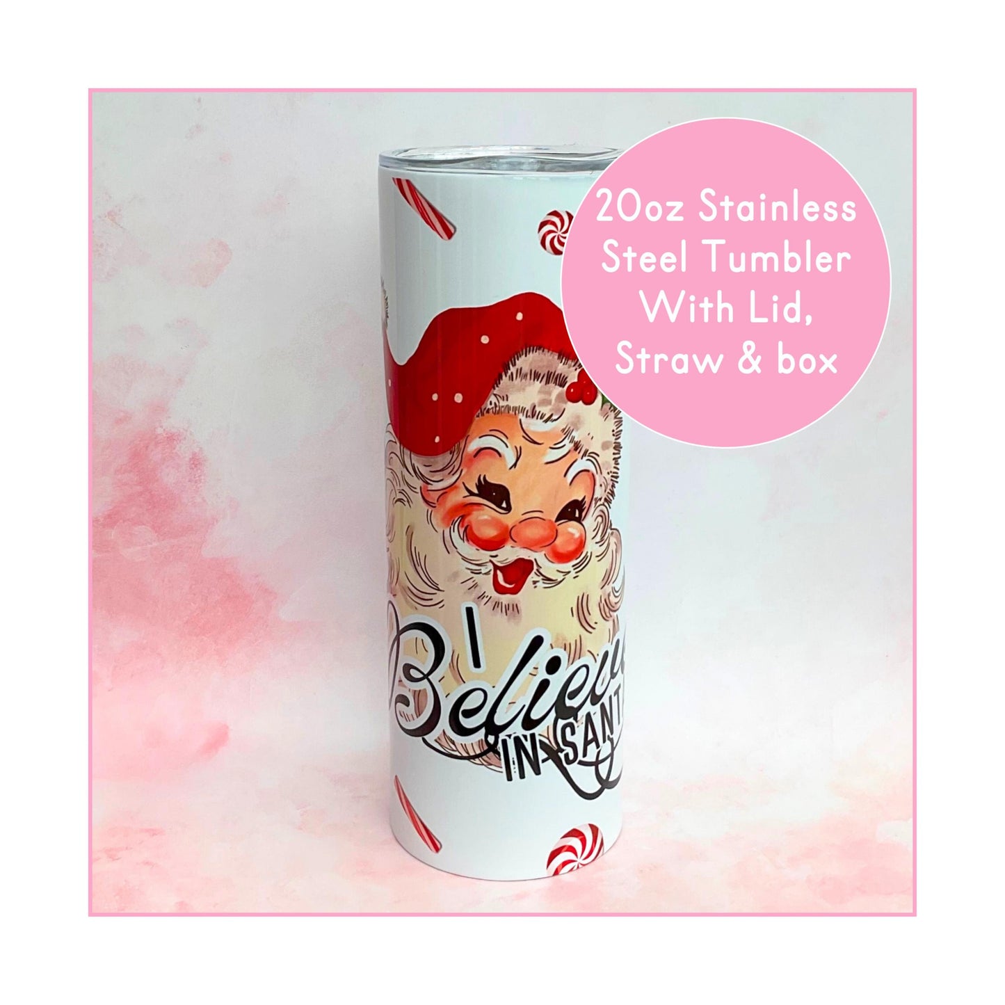 Vintage Santa 20oz Skinny Tumbler, Christmas Candy Cane Wrapped Design, Stainless Steel Christmas Themed Drinkware For Hot And Cold Drinks #CG #ST