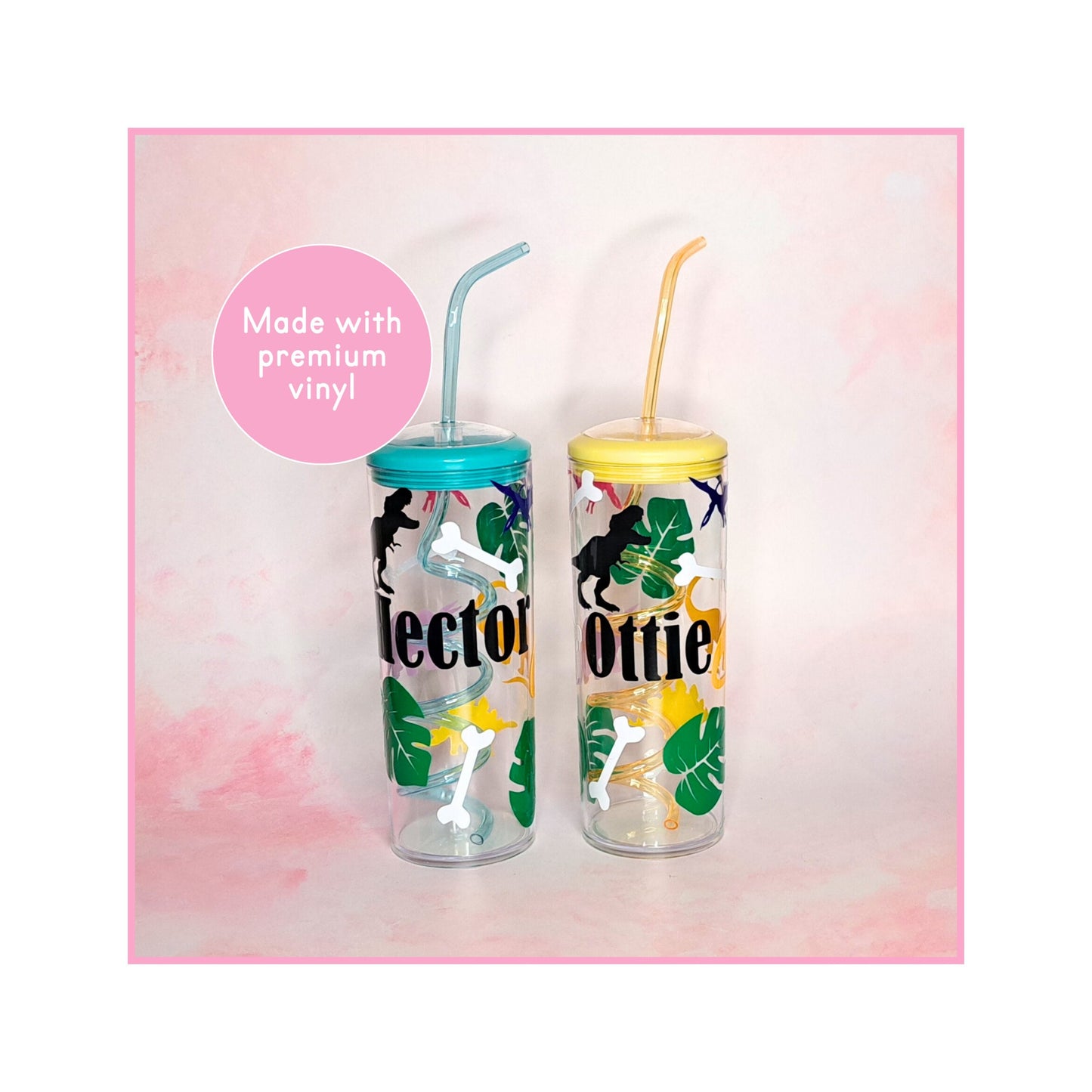 Personalized Crazy Straw Cup Beaker With A Lid, Themed Curly Straw Cup For Kids BPA Free Plastic, 7 Colours To Choose From, Spiral Straw #BPA