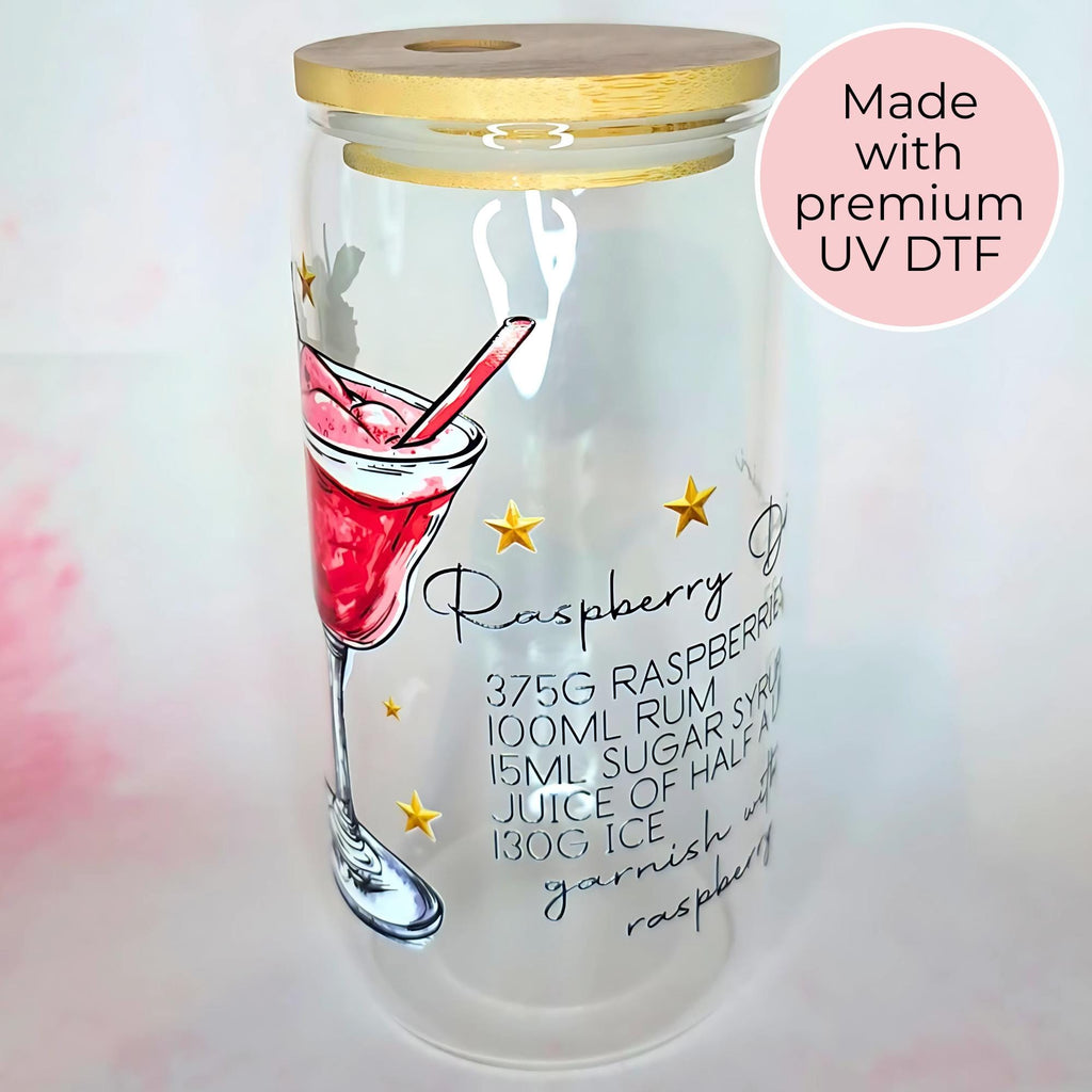 16oz Raspberry Daiquiri Cocktail Recipe Glass – Clear Tumbler with Bamboo Lid #CL