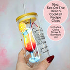 16oz Sex On The Beach Cocktail Recipe Glass – Clear Tumbler with Bamboo Lid #CL