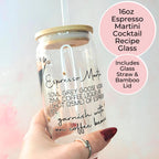 16oz Espresso Martini Cocktail Recipe Glass – Clear Tumbler with Bamboo Lid #CL