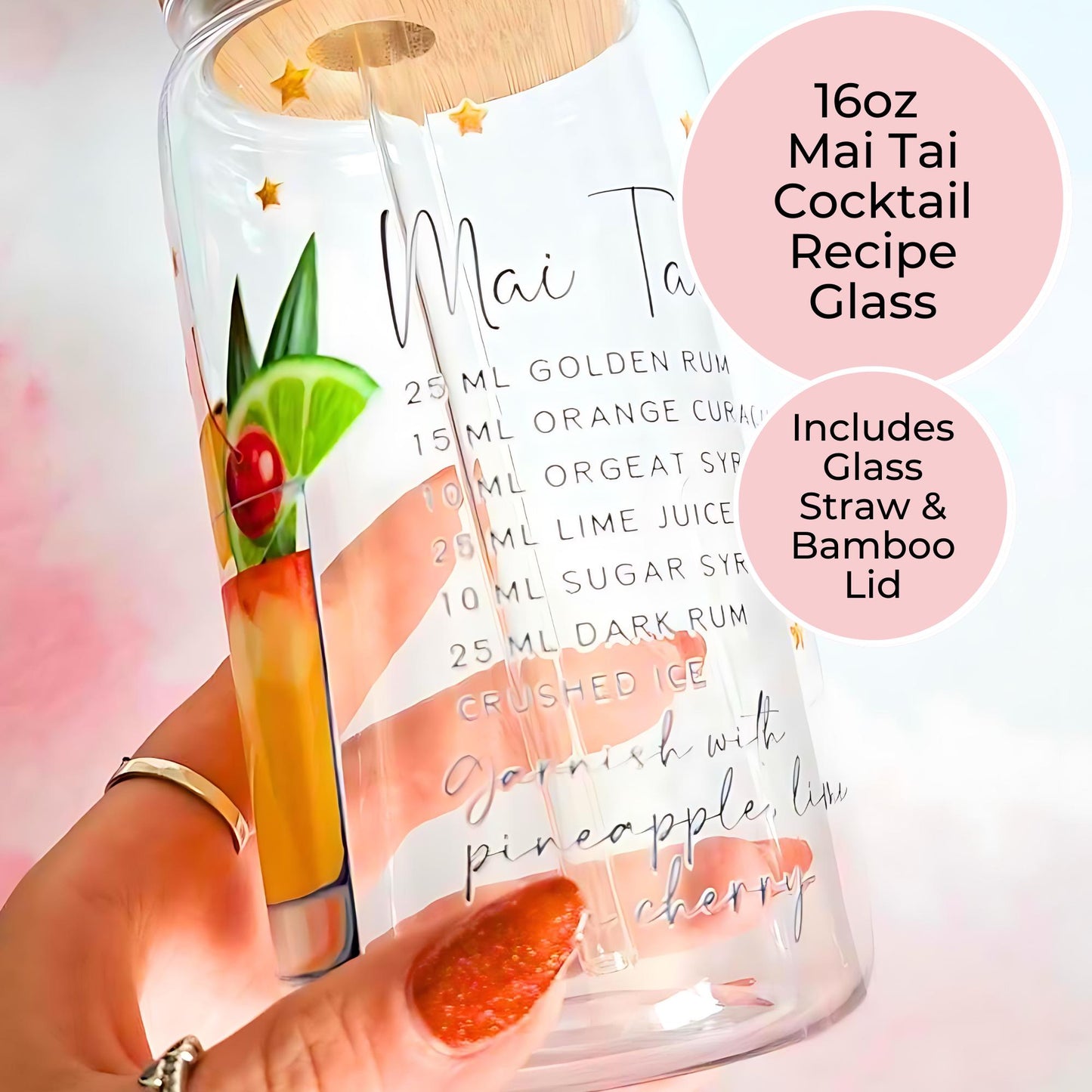 Mai Tai Island Ready Cocktail Themed Party Drinkware, Tropical Escape Cocktail Party, Mai Tai Recipe On A Glass, Singature Tropical Barware