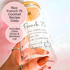 16oz French 75 Cocktail Recipe Glass – Clear Tumbler with Bamboo Lid #CL