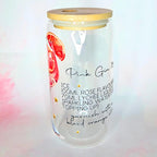 16oz Pink Gin 75 Cocktail Recipe Glass – Clear Tumbler with Bamboo Lid #CL