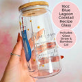 16oz Blue Lagoon Cocktail Recipe Glass – Clear Tumbler with Bamboo Lid #CL