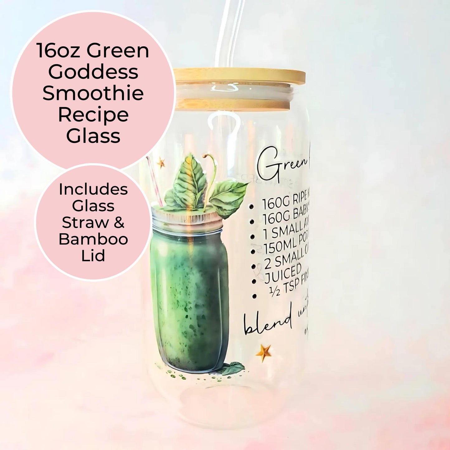 16oz Green Goddess Healthy Smoothie Reicpe Drinkware, Antioxidant Dry January Health Benefit Smoothie Reicpe, Aid For Clean Living #SCT