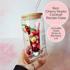 Cherry Mojito Cocktail Recipe Glass Gift, Faux Ice Lid Glass Cocktail Tumbler, Summer Soirree Signature Wedding Cocktail, Bridal shower Gift #CL