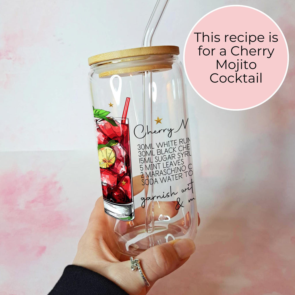 Cherry Mojito Cocktail Recipe Glass Gift, Faux Ice Lid Glass Cocktail Tumbler, Summer Soirree Signature Wedding Cocktail, Bridal shower Gift #CL